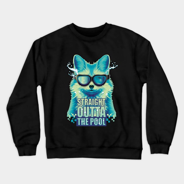 Straight outta the pool fox swimmer jumping into the water Crewneck Sweatshirt by Settha.sk